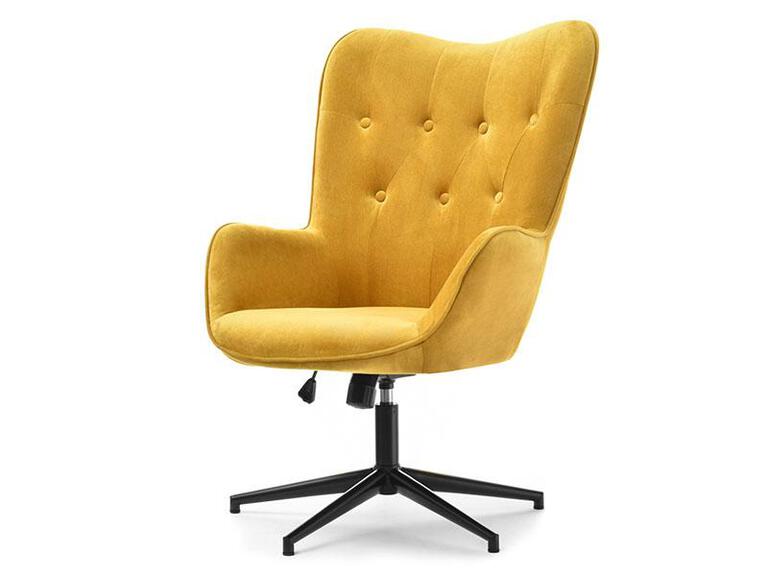 Designerski fotel Trini żółty welurowy z pikowaniem i funkcja bujania (1)