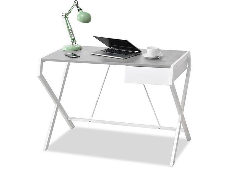 Nowoczesne biurko designo z betonowym blatem na białej metalowej nodze iks (1)