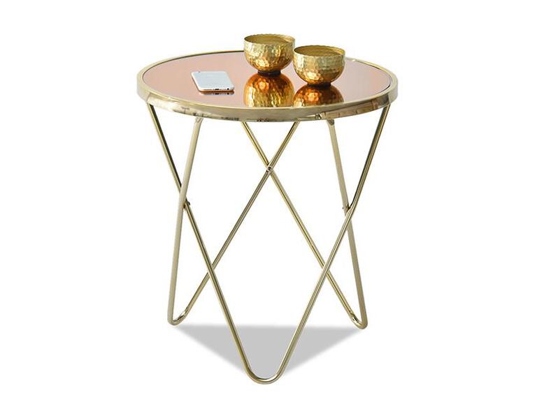 Designerski wysoki stolik Amin S złoty glamour z metalu i brązowego szkła